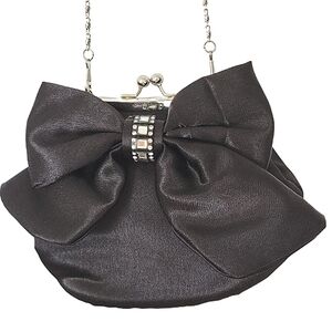 Black Satin Rhinestone Bow Evening Bag